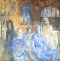  figures blue ochre painting