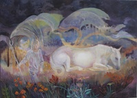 horse boy purple painting