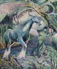 horse boy green painting